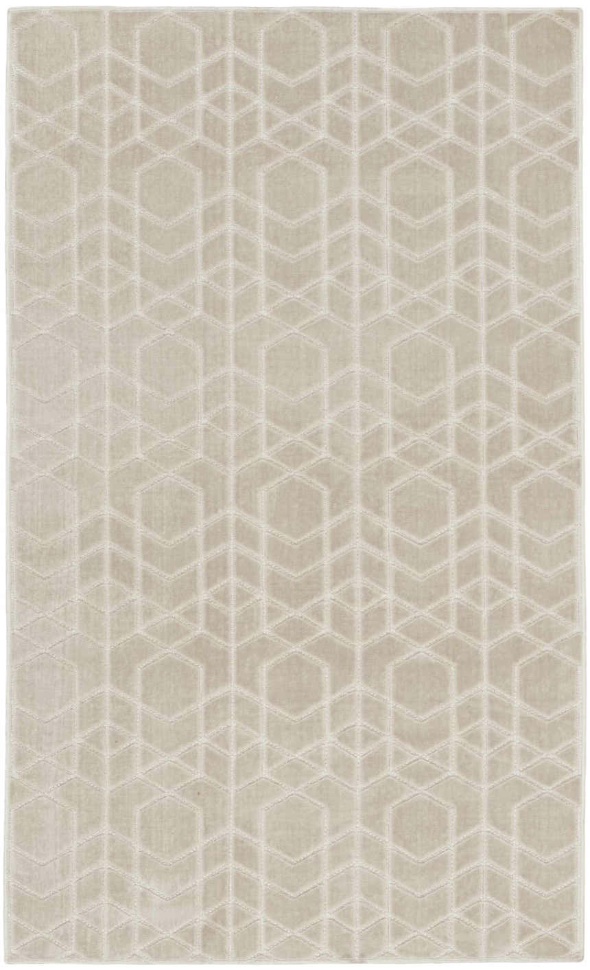 Close-up of the Nourison Charm Silver Ivory Rug featuring a geometric diamond and hexagon pattern.