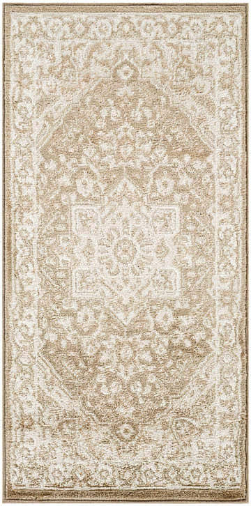 Close-up of the Nourison Dekor Taupe Ivory Vintage Area Rug, showcasing its high pile texture and subtle vintage pattern.