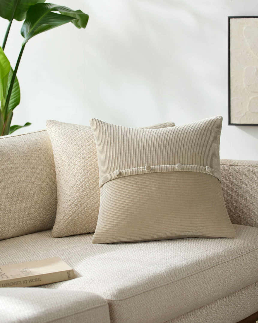 Lucae Beige Cotton Throw Pillow