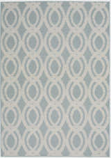 Close-up of Nourison Aruba Light Blue Cream Beach Area Rug with circle and diamond geometric pattern.