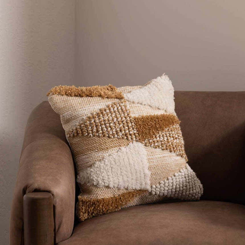 Rudex Ivory Geometric Diamond Rustic Polyester Accent Pillow - Clearance