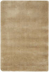 Close-up of the plush Nourison Plush Cloud Camel rug. Handmade, soft cashmere and wool blend texture.