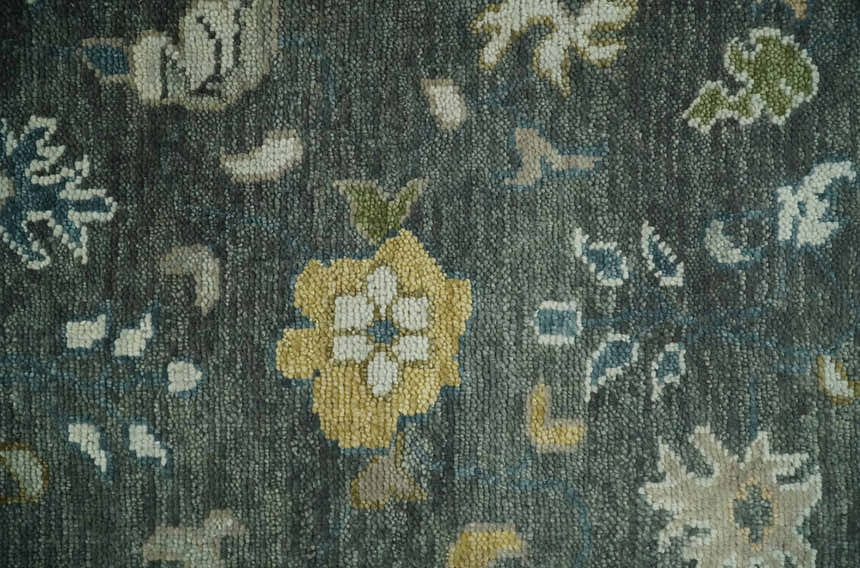 Charcoal and Ivory Hand Knotted Traditional Oushak Custom Made Wool Area Rug