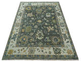 Charcoal and Ivory Hand Knotted Traditional Oushak Custom Made Wool Area Rug