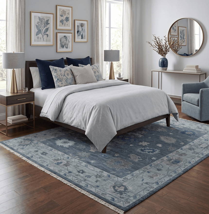 Charcoal and Silver Hand knotted Traditional Oushak Custom Made wool Area Rug
