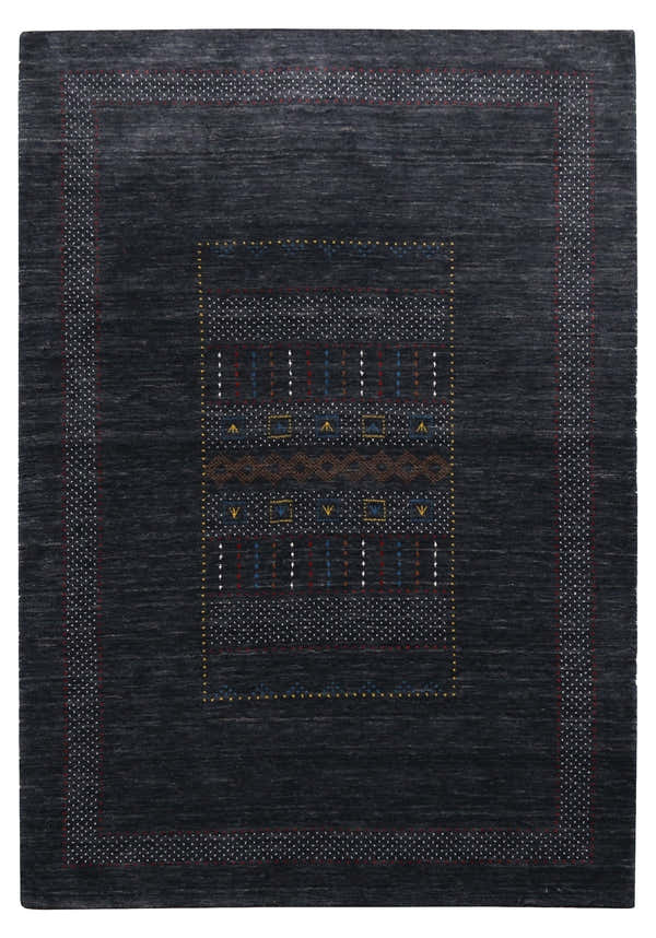 Charcoal Center Pattern Hand Loomed Wool Area Rug