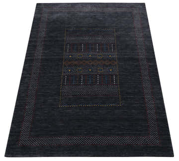 Charcoal Center Pattern Hand Loomed Wool Area Rug