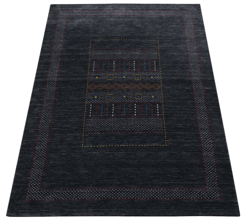 Charcoal Center Pattern Hand Loomed Wool Area Rug