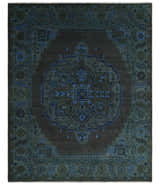 Charcoal, Gray, Green and Blue Neon look Traditional Heriz Medallion Multi Size wool Area Rug