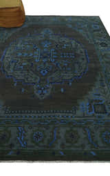 Charcoal, Gray, Green and Blue Neon look Traditional Heriz Medallion Multi Size wool Area Rug