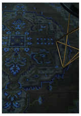 Charcoal, Gray, Green and Blue Neon look Traditional Heriz Medallion Multi Size wool Area Rug