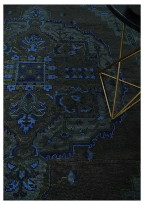 Charcoal, Gray, Green and Blue Neon look Traditional Heriz Medallion Multi Size wool Area Rug
