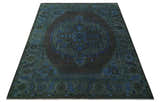Charcoal, Gray, Green and Blue Neon look Traditional Heriz Medallion Multi Size wool Area Rug