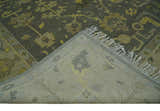 Charcoal, Olive and Mustard Hand knotted Oriental Oushak Custom Made wool Area Rug
