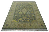 Charcoal, Olive and Mustard Hand knotted Oriental Oushak Custom Made wool Area Rug