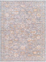 Detailed floral pattern of the Bayram Area Rug in gray, ivory, and brown. Farmhouse traditional style. Design-Rectangle-679