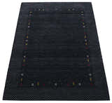 Contemporary Charcoal Gabbeh Border Hand Loomed Wool Area Rug