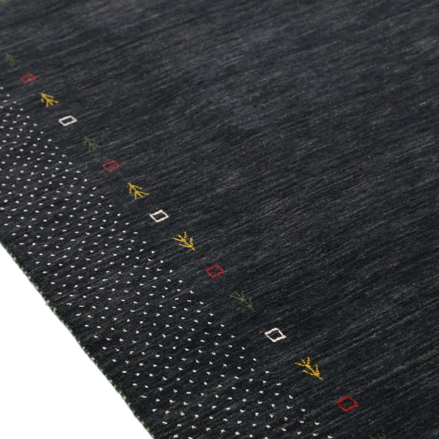 Contemporary Charcoal Gabbeh Border Hand Loomed Wool Area Rug