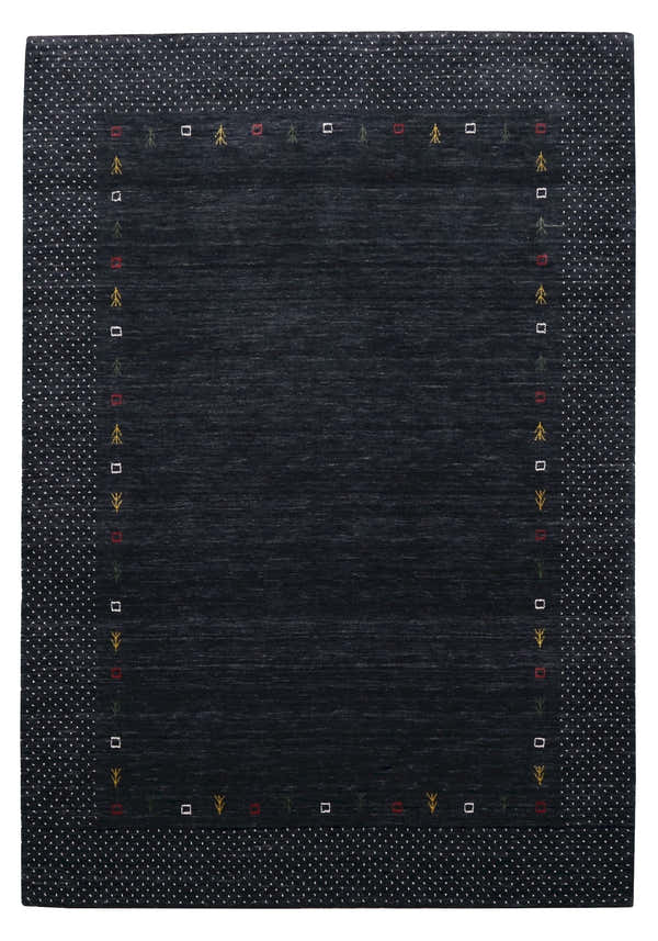 Contemporary Charcoal Gabbeh Border Hand Loomed Wool Area Rug