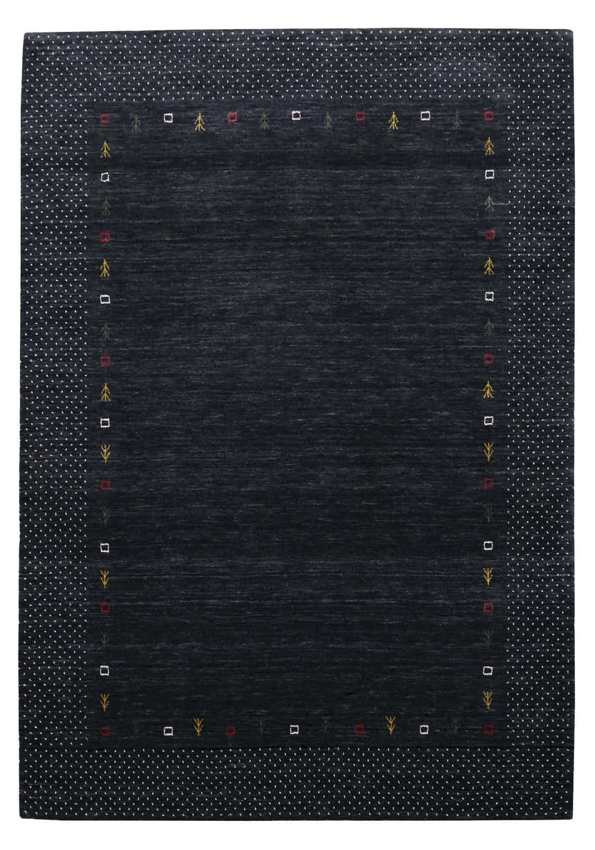 Contemporary Charcoal Gabbeh Border Hand Loomed Wool Area Rug