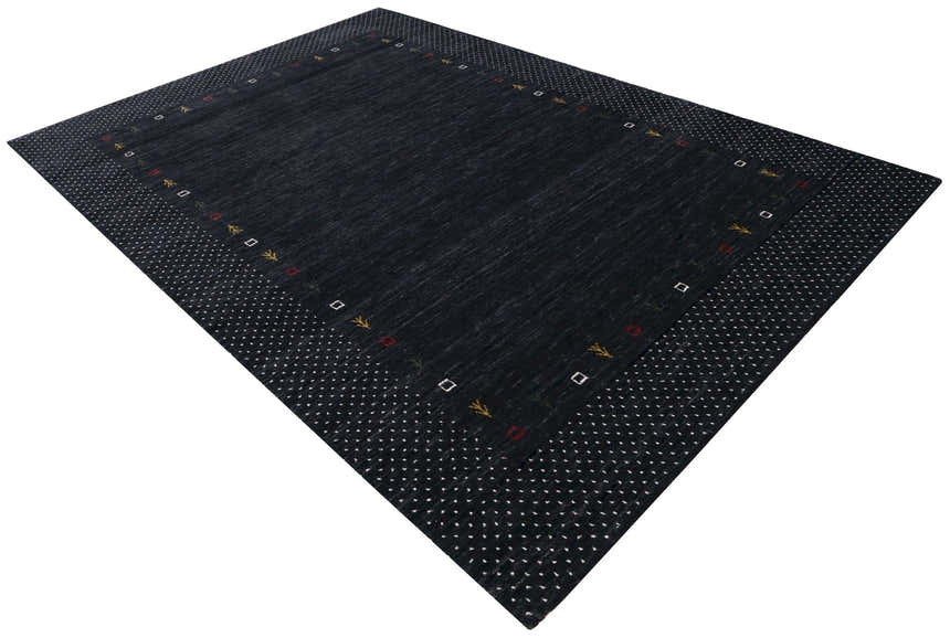 Contemporary Charcoal Gabbeh Border Hand Loomed Wool Area Rug