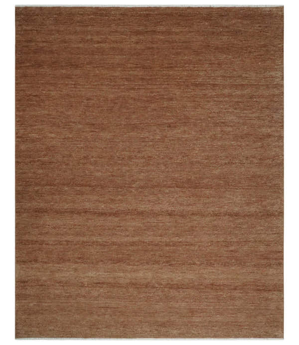 Contemporary Solid Brick Red Hand knotted Custom Made wool Area Rug