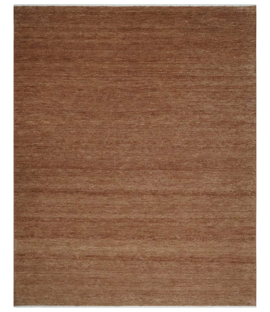 Contemporary Solid Brick Red Hand knotted Custom Made wool Area Rug