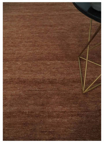 Contemporary Solid Brick Red Hand knotted Custom Made wool Area Rug