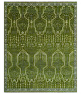 Contemporary Traditional Design Green And Beige Hand Knotted Custom Made Wool Rug