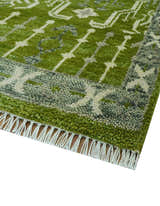 Contemporary Traditional Design Green And Beige Hand Knotted Custom Made Wool Rug