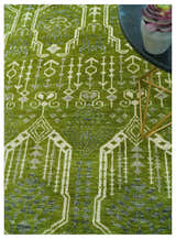 Contemporary Traditional Design Green And Beige Hand Knotted Custom Made Wool Rug