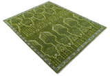 Contemporary Traditional Design Green And Beige Hand Knotted Custom Made Wool Rug