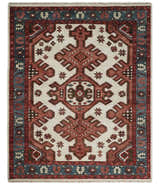 Coral Rust and Ivory Hand Knotted Traditional Heriz Serapi Multi Size Wool area Rug