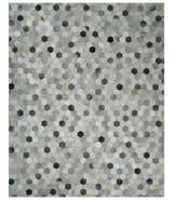 Cowhide Leather Patchwork Silver and Ivory Leather Modern Geometric Custom Made Rug