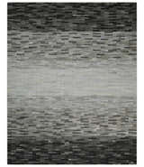 Custom Made Cowhide Leather Striped Gray and Silver Leather Rug, Modern Rug