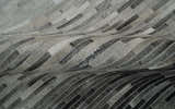 Custom Made Cowhide Leather Striped Gray and Silver Leather Rug, Modern Rug