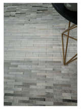 Custom Made Cowhide Leather Striped Gray and Silver Leather Rug, Modern Rug