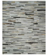 Modern Geometrical Cowhide Leather Striped Silver and Ivory Leather Custom Made Area Rug