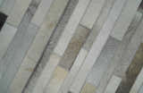 Modern Geometrical Cowhide Leather Striped Silver and Ivory Leather Custom Made Area Rug