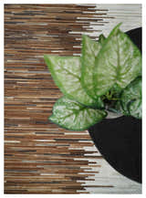 Modern Stripes Cowhide Leather Striped Tan Brown and Ivory Leather Multi Size Area Rug