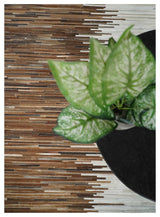 Modern Stripes Cowhide Leather Striped Tan Brown and Ivory Leather Multi Size Area Rug