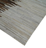 Modern Stripes Cowhide Leather Striped Tan Brown and Ivory Leather Multi Size Area Rug