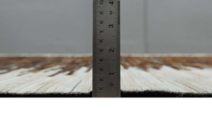 Modern Stripes Cowhide Leather Striped Tan Brown and Ivory Leather Multi Size Area Rug