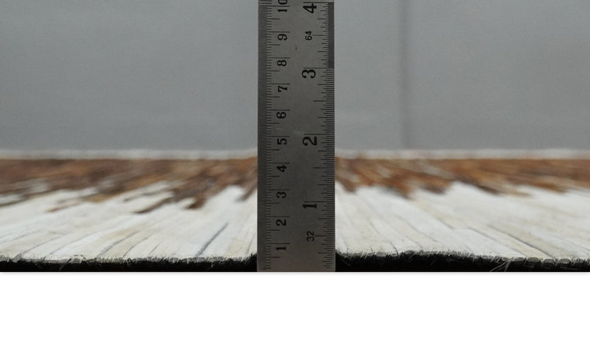 Modern Stripes Cowhide Leather Striped Tan Brown and Ivory Leather Multi Size Area Rug