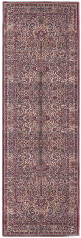 Close-up of the Feizy Rawlins Transitional Oriental rug. Red, tan, and pink vintage floral pattern. Design-Runner
