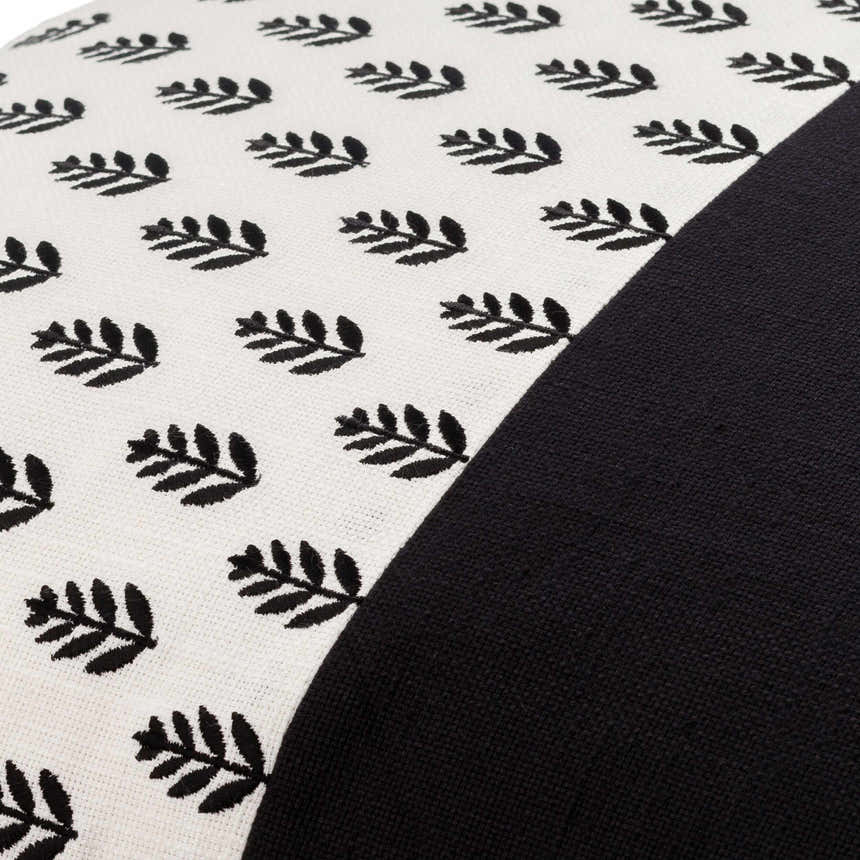 Blocra Black and Off White Botanical Color Block Modern Cotton Accent Pillow - Clearance