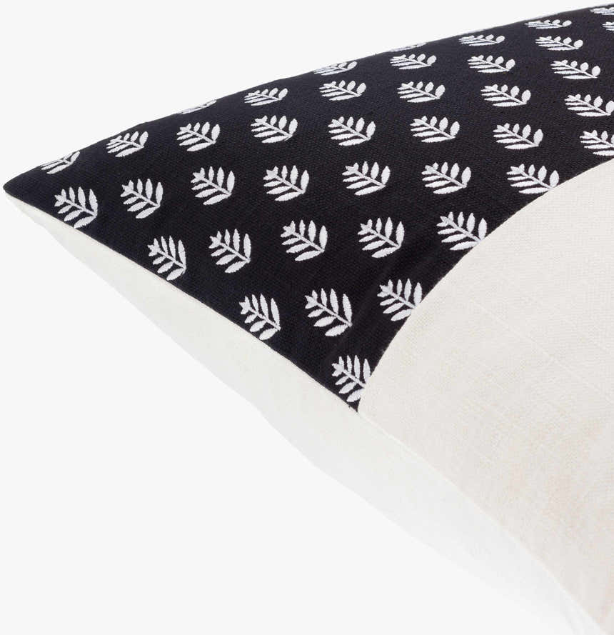 Arbex Black and Off White Botanical Color Block Modern Cotton Accent Pillow - Clearance