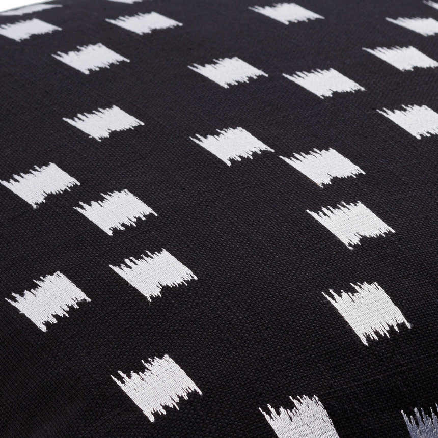 Bruska Black and Off White Brushstroke Square Pattern Modern Cotton Accent Pillow - Clearance