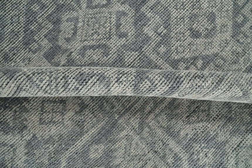 Custom Made Antique Finish Hand knotted Silver and Charcoal Wool Area Rug, Kids, Living Room and Bedroom Rug