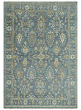 Custom Made Antique Hand Knotted Blue and Beige Traditional Oushak Wool Area Rug